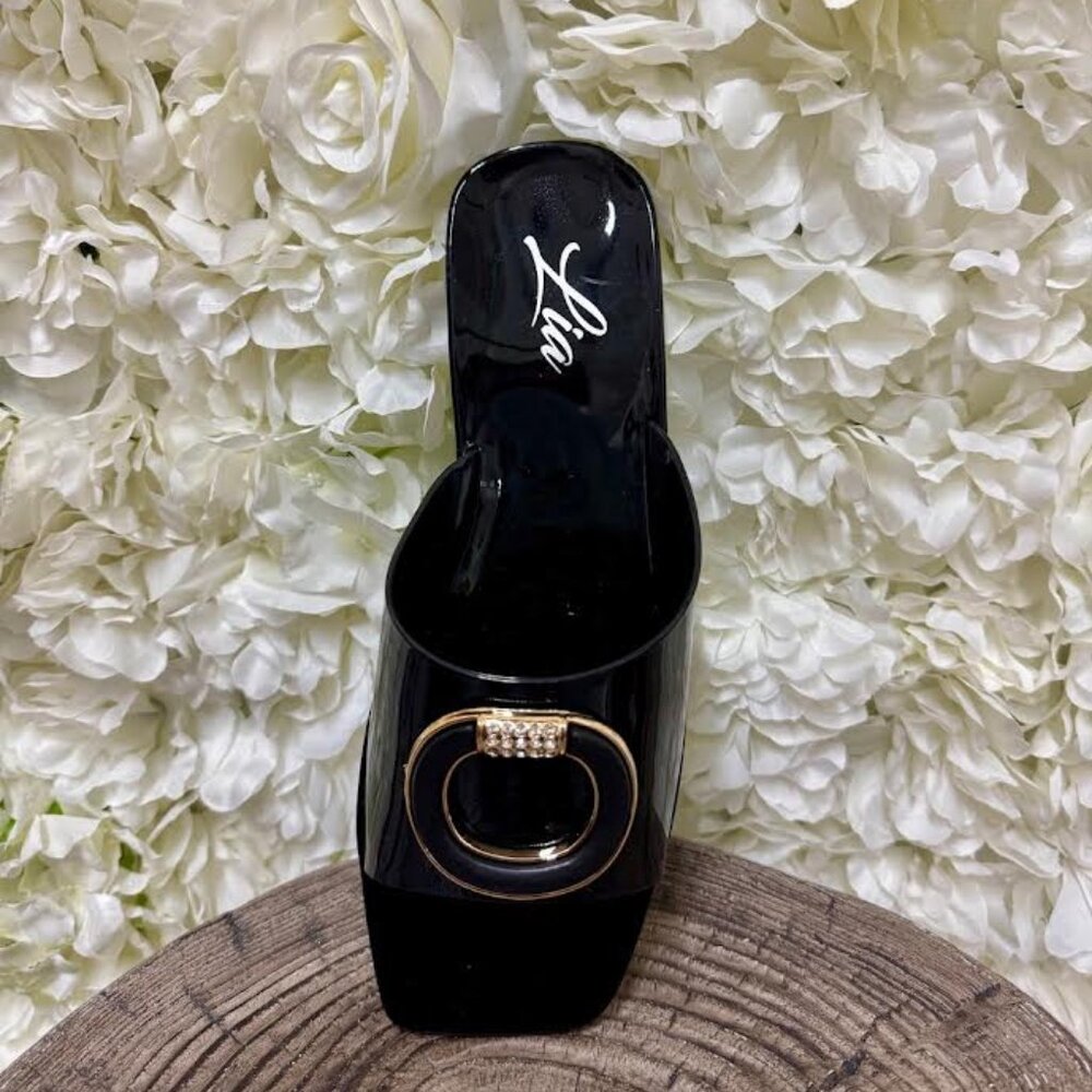 Black Sandal with Raised Gold Circle Detailing